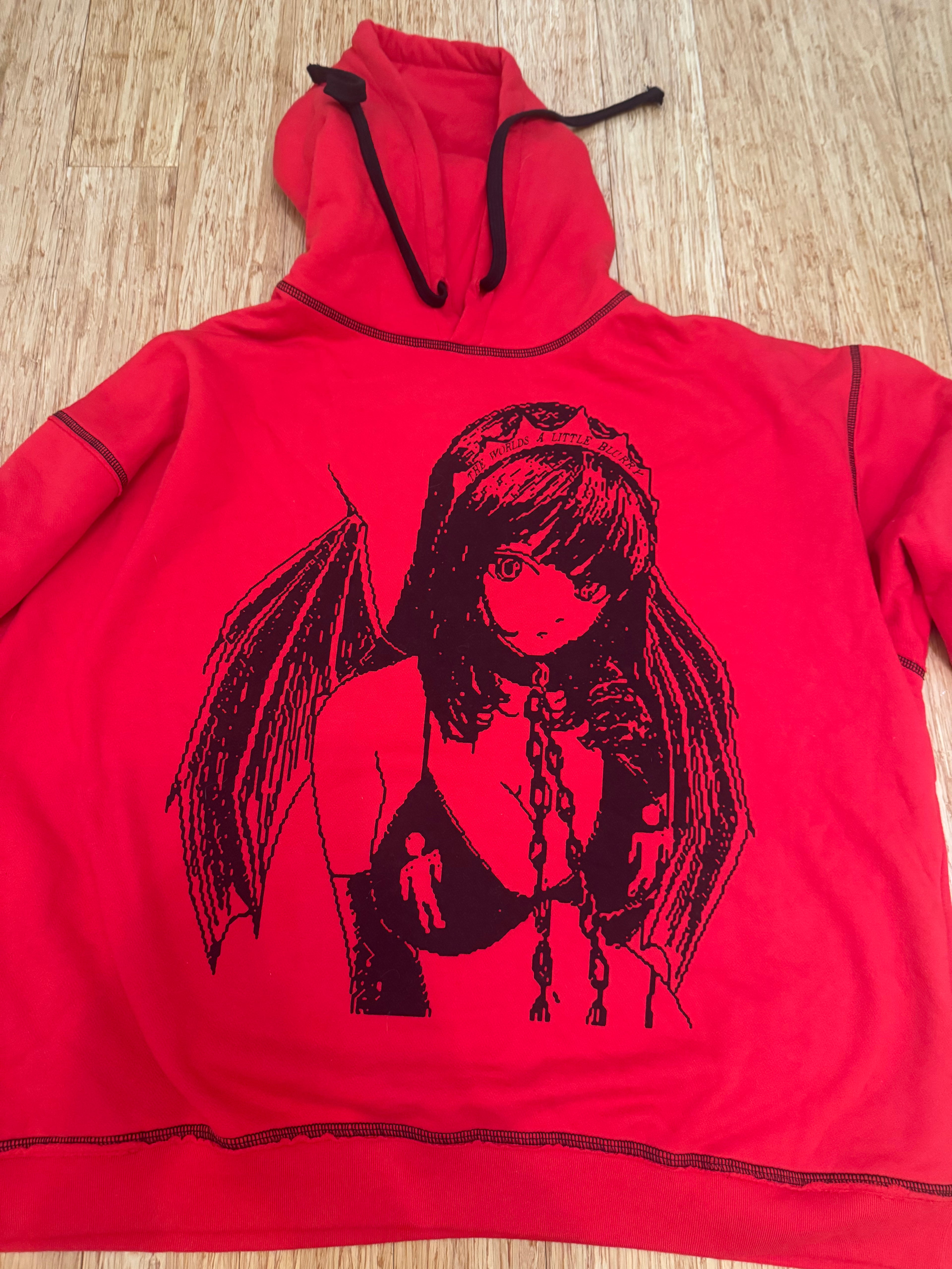 FREE SHIPPING Oversized Princess Blurry Cotton Red Soft Hoodie
